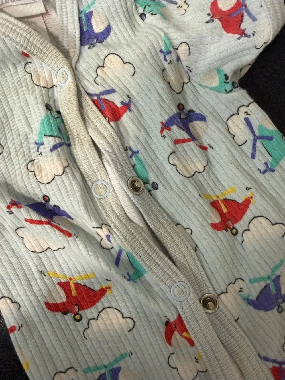 Carter's Light Blue Ribbed Airplane Print One-Piece Footie 90’s